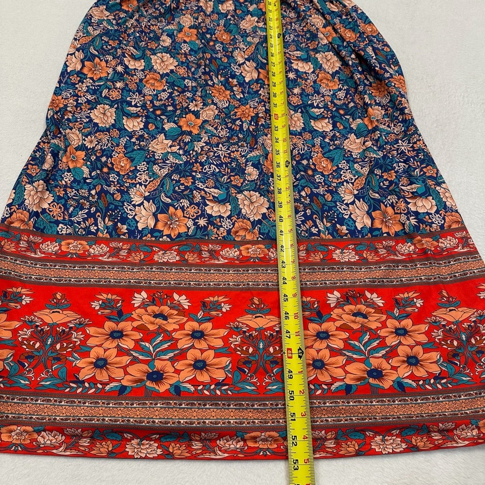 Boho Floral Sleeveless Maxi Dress - Blue and Orange - Picture 8 of 10